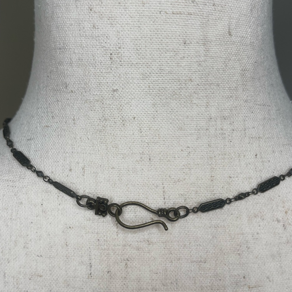 Antique Brass Necklace with Black Stone. design by Grace. - Picture 2 of 5